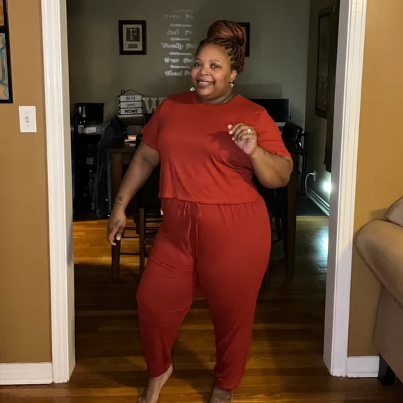 Rust Crop Top and Pants Set - Picture 1 of 1